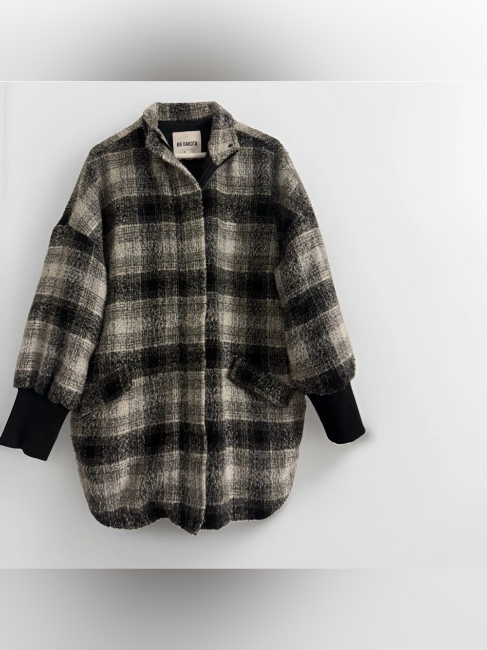 BB Dakota Plaid Oversized Coat Jacket Gray Black Women’s M